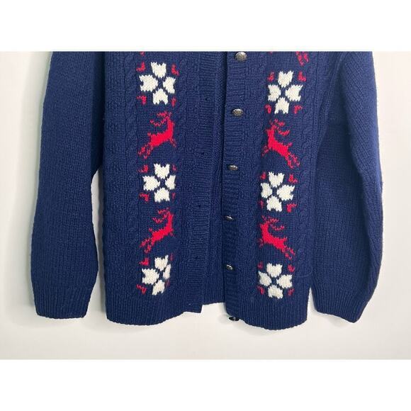 Vintage Eddie Bauer 1989 100% Wool Knit Cardigan Sweater Navy Blue Size S - Picture 3 of 6
